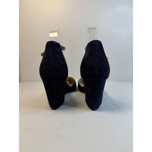 Cole Haan Grand Os Lara Womens Size 7.5 Navy Blue Wedges Ankle Strap Suede Pump - Picture 8 of 12